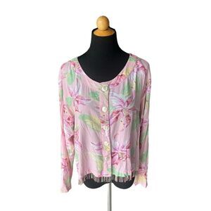 PARADISO LONG TROPICAL BLOUSE SIZE LARGE BEADED